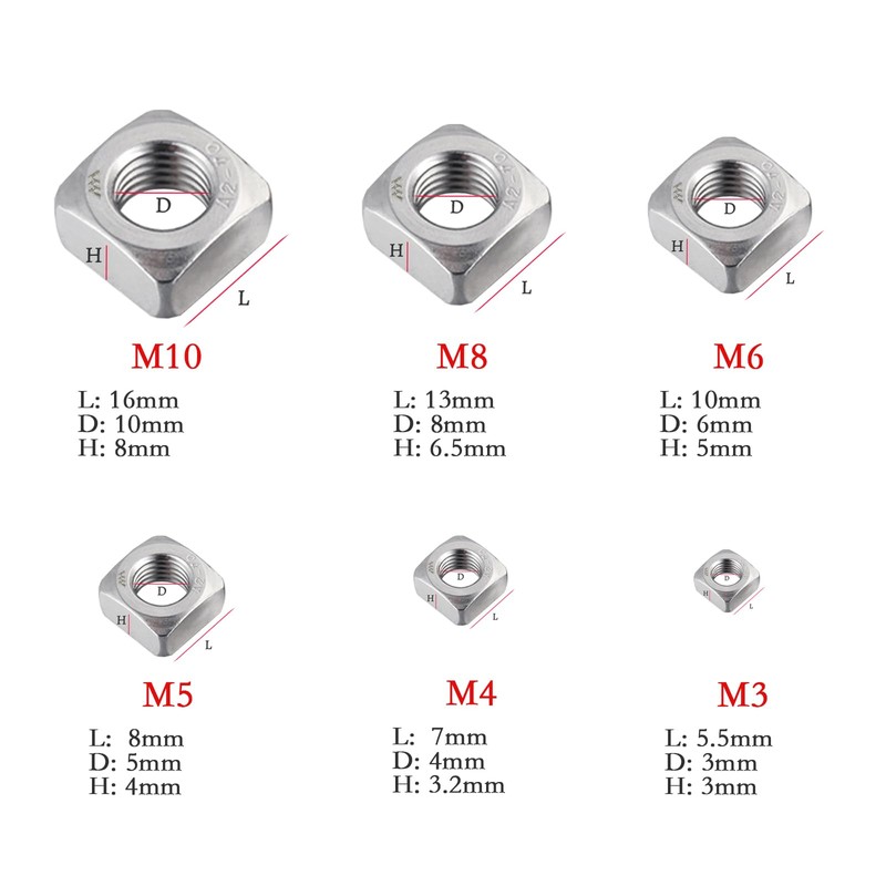 Ymaiss 240pcs Metric 304 Stainless Steel Square Nuts Assortment Kit,