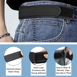Neerow 4 PCS Elastic Belt for Men, Adjustable Invisible Side Waist No Buckle Belt, Nylon Waistband with Hook & Loop Fastener for Jeans, Walking, Work, Home, Travel (Black, L Size)