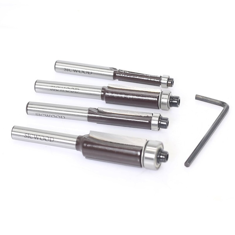 4pcs Flush Trim Router Bit 1/4 Inch Shank, Top Bearing