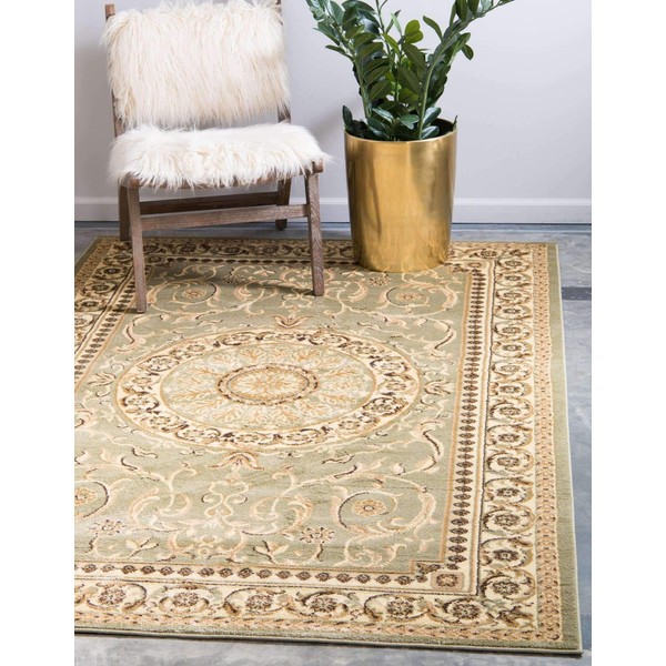 Unique Loom Versailles Collection Traditional Classic Medallion Floral Motif Area Rug (5' 0 x 8' 0 Rectangular, Green/ Ivory)