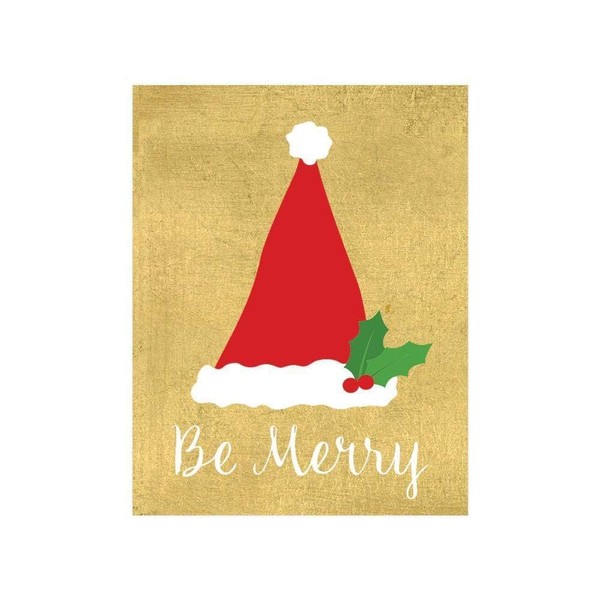 Caspari Be Merry Gift Enclosure Christmas Cards in Gold Foil - 4 with Envelopes