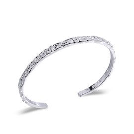 Desnuage Silver Hammered Texture Cuff Bracelet for Women - Adjustable Silver Bangle, Boho Chic Jewelry