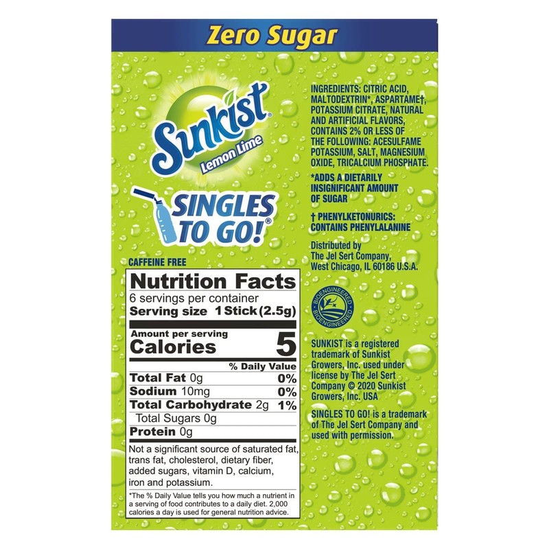 Sunkist Soda Lemon Lime Singles To Go Drink Mix, 0.53
