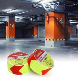 SinoPack Reflective Tape 2Pack 2IN X 30FT Waterproof High Visibility Red & Yellow, Industrial Marking Arrow Reflective Tape Heavy Duty Hazard Caution Warning Safety Adhesive ReflectiveTape