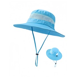 LLmoway Beach Hiking Summer Sun Hat for Women UPF50+ Foldable Bucket Hat with Chin Strap Breathable Mesh Lightweight Sky Blue