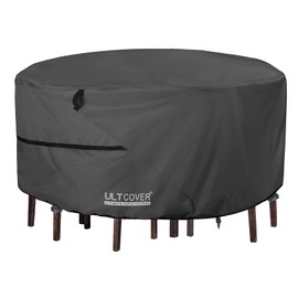 ULTCOVER Round Patio Furniture Cover - Outdoor Waterproof Table with Chair Set Cover 108 inch, Black