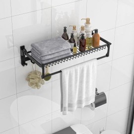 Costway Bathroom Wall Mounted Towel Shelf Storage Foldable Towel Rack w/Adjustable Towel