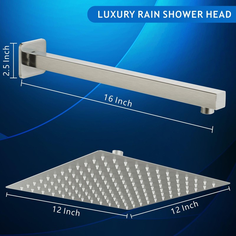 Voolan All Metal Shower Head with Extension Arm, Stainless Steel