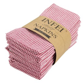 INFEI Narrow Striped Cotton Linen Blended Dinner Cloth Napkins - Set of 12 (40 x 40 cm) - for Xmas Parties Events & Home Use (Red)