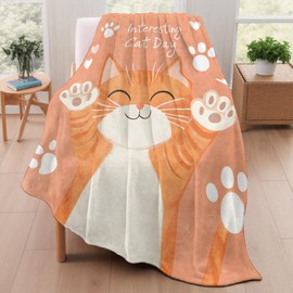 mrfwo Cute Cat Blanket with Paws and Hearts, Soft Flannel Throw Blanket for Couch - Lightweight Travel Bed Playful Kitten Blankets, Adorable Gifts for Cats Lovers Women Kids, Fun Room Decor 50"×60"