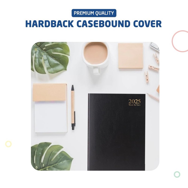 1ABOVE A4 Week to View 2025 Diary| 60gsm-Paper| Hardback, Casebound