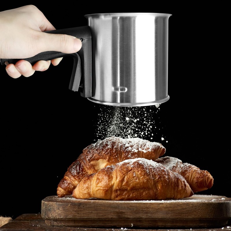 QWORK 3 Cup Stainless Steel Flour Sifter with Ergonomic One-Hand