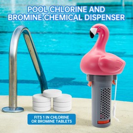 b&h Pool Chlorine Dispenser for 1 Inch Tablets Only - Mini Floating Chlorine Floater, Spa, Tub & Small Pool Bromine Holder, 6 Flow Level Control Settings, Grey