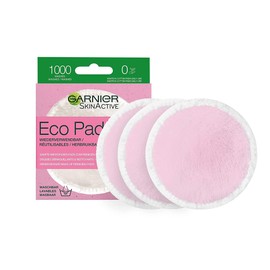 Garnier Washable make-up pads for cleansed and soft skin, made of microfibre for gentle facial cleansing and make-up removal, reusable, SkinActive Eco pads, 1 x pack of 3