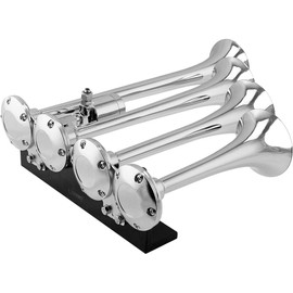 Vixen Horns Train Horn for Truck/Car. 4 Air Horn Chrome Plated Trumpets (XLong). Super Loud dB. Fits 12v Vehicles like Semi/Pickup/Jeep/RV/SUV VXH4124XLC