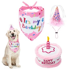 Juego de bandana de cumpleaños para perro, lindo sombrero y juguete chirriante para fiesta de cumpleaños, regalo – Ideal para perros pequeños, medianos y grandes, color rosa