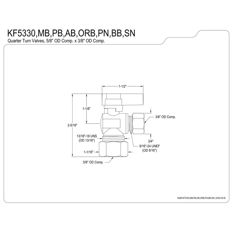 Kingston Brass Baseline KF5330BB OD Comp Angle Stop Valve, Brushed