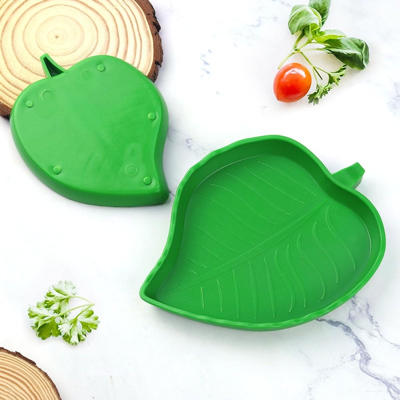 2 Pcs Leaf Reptile Food Water Bowl Plate Dish for