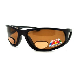 JuicyOrange Mens Wrap Around Sport Sunglasses Polarized Plus Bifocal Reading Lens Black (black (brown), 1.75)