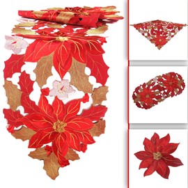 Christmas Winter Poinsettie Poinsettie Embroidery Polyester Tablecloth Approx. 85 x 85 cm Red