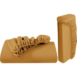 MOONLIGHT20015 King Fitted Sheet Only - 2 Pack 16 Inches Deep Pocket Ochre King Fitted Sheets Premium 1800 Microfiber Ultra Soft Bottom Sheets 360° All Around Elastic