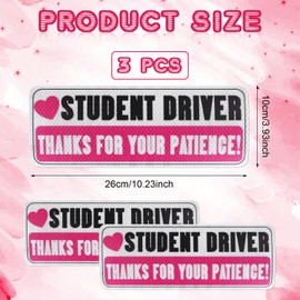 3pcs Magnetic Student Driver Stickers, Student Driver Magnet for Car Thanks for Your Patience Safety Warning Reflective Bumper Sticker Sign for New Student Learner Drivers (Black Pink)