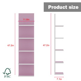 Homaterial 5 Tier Wall Shelf Unit,Modern Vertical Lack Wall Shelves with Light, Wall Mount, Floating Column Home Decor Shelves for Bedroom, Living Room, Vanity Storage Display(Pink)