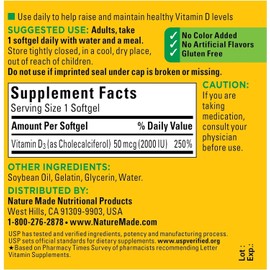 Nature Made Vitamin D3 2000 IU Liquid Softgels 90 ea (Pack of 2)