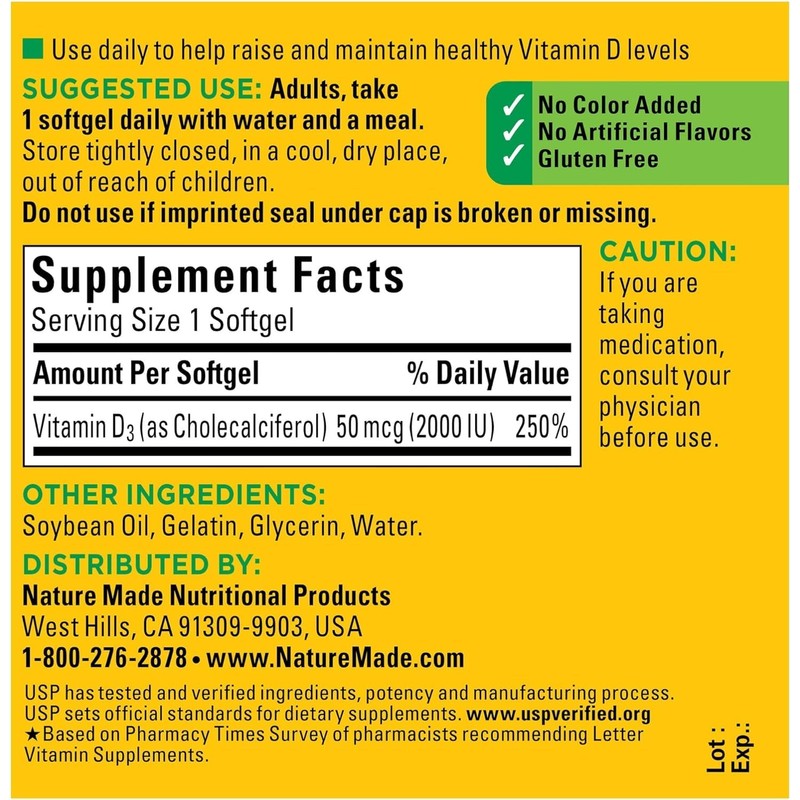Nature Made Vitamin D3 2000 IU Liquid Softgels 90 ea