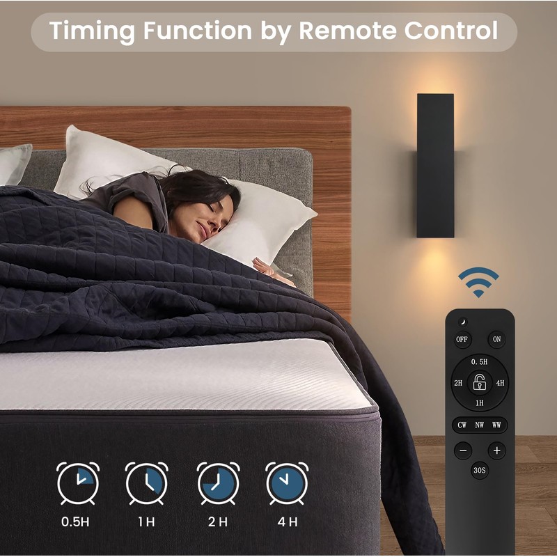 Black Wireless Wall Sconces Set of Two,3000K-6000K Dimmable Battery Operated