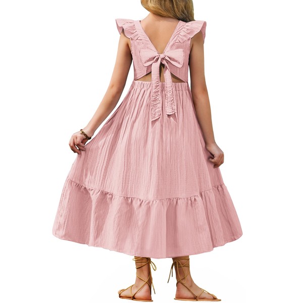 Arshiner Girls Summer Dress Pink Easter Party Boho Tie Back