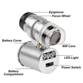 Mini 60X LED Microscope, Mini Pocket Microscope, Mini Microscope, Microscope for Jewelers, Jewelers Magnifying Glass 60X, Pocket Microscope Magnifier, Adjustable Magnifier, Jewellery Magnifier, Pocket