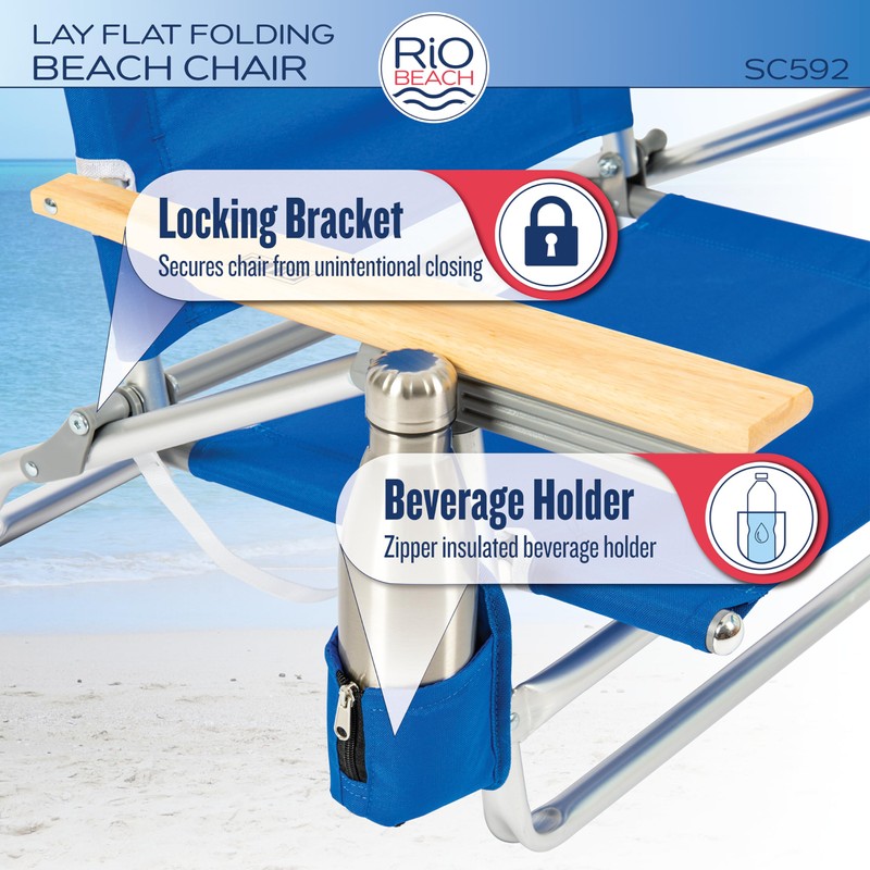 Rio Brands Classic 5 Position Lay Flat Folding Beach Chair,