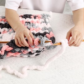 BAYEXY Chunky Chenille Yarn for Hand Knitting 8 Jumbo Pack Jumbo Chunky Yarn for Hand Soft Blanket Knitting, Bulky Thick Fluffy Yarn for Crocheting (Kitten Color)