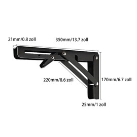 FAAING Pack of 2 Folding Console Heavy Duty 350 mm, Folding Hinge with Lock, Wall Folding Hinges Shelf Bracket for Folding Table Wall Table, Maximum Load 50 kg