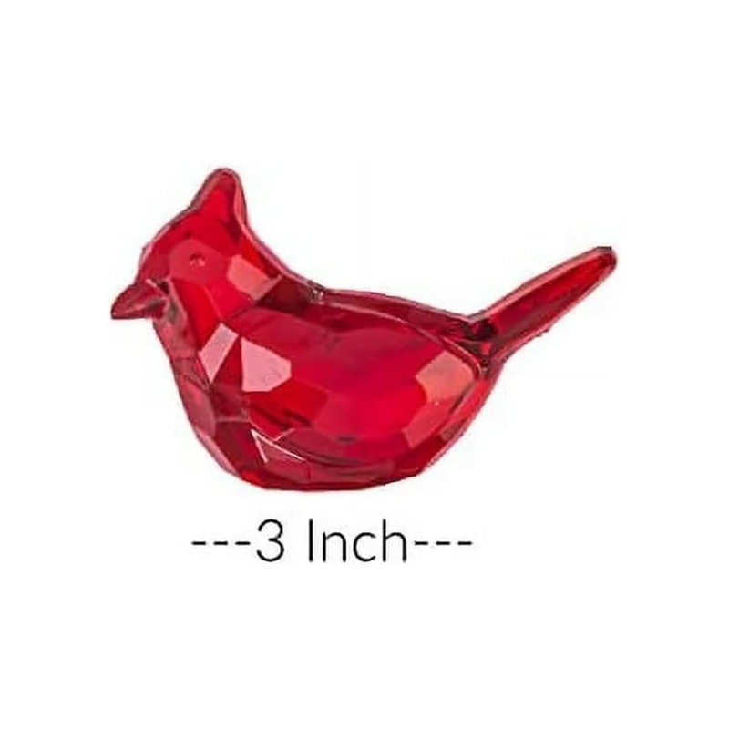 Red Acrylic Cardinal Figurine Home Decor Glass Bird Statue for
