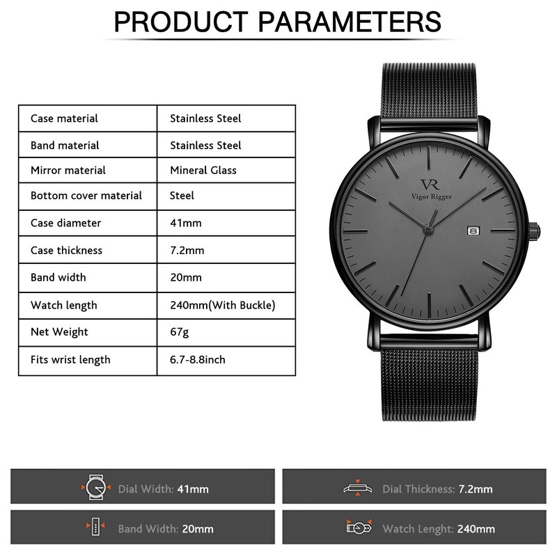 BUREI Men's Watch Brown Leather Strap Analog Date Display Quartz