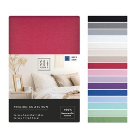 VelvetHome Fitted Sheet, 90 x 200 cm, 100% Combed Cotton, Made in the EU, Jersey Bed Sheet for Mattress Height up to 25 cm, Premium Quality, Beautiful Colours, Ruby