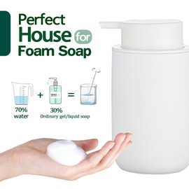 Foaming Soap Dispenser - White Ceramic Foam Dish Hand Soap Dispenser with Black Pump for Bathroom, Bathroom Dispenser Set for Modern Home Farmhouse Decor