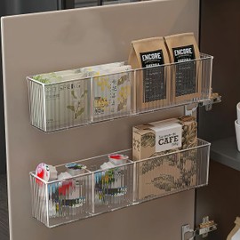 WIFORH Clear Floating Shelf, Cupboard Door Storage Organiser, 35cm Acrylic Narrow Shelf, Office Mark Pen Holder with 3 Compartments for Bathroom Kitchen Home, 1 Pc