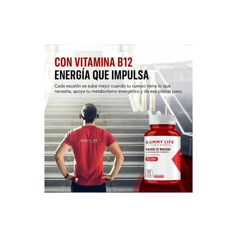 Gomitas Vinagre Manzana Gummy Life Vit B12 Zinc 60pzs