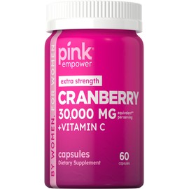 PINK Cranberry Pills for Women | 60 Capsules | Plus Vitamin C | Non-GMO & Gluten Free Extract Supplement | Supports Urinary Tract Health