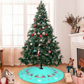 Christmas Tree Skirt Tropical Blue Flamingo Xmas Tree Skirt for Festive Holiday Party Santa Tree Mat Home New Year House Decorations Indoor Outdoor 30 Inch