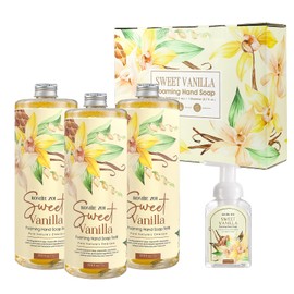 ROMIIE ZOI Foaming Hand Soap Refill Gift Set – Sweet Vanille Scent – 3 Pack (1000ML Each) with Dispenser, Gentle & Moisturizing Plant-Based Formula – Bulk Refill Bottles for Bathroom & Kitchen Use