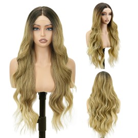 SISICLOUD Ombre Blond T Part Lace Front Wigs for Women 26 Inch Long Wave Synthetic Glueless Wigs Pre Plucked Wig for Daily Party Use
