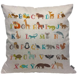 HGOD DESIGNS Cushion Cover Alphabet Cute Zoo Alphabet with Animals Throw Pillow Cover Home Decorative for Men/Women Living Room Bedroom Sofa Chair 18X18 Inch Pillowcase