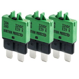 BUSSALIX E39 Circuit Breaker Blade Fuse, Manual T3 Reset, Low Profile ATC/ATO, 3-30A, 32VDC, UL-Rated Thermoplastic Body, Color-Coded for Amperage(30A-3Pack)