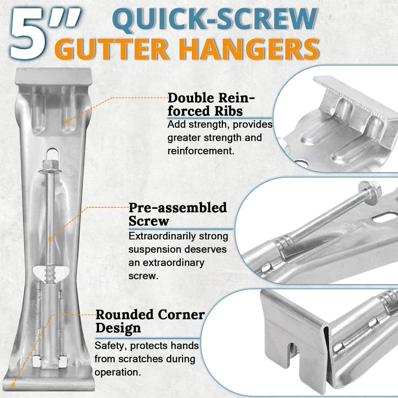 5 Inch Roofing Gutter Hangers, Quick Screw Hidden Gutter Support