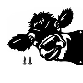 XHSP Peeping Cow Metal Art, Farm Peeping Cow Iron Cattle Wall Decor, Metal Art Garden Fence Decoration- Silhouette Hollow Out Animal Shape Decor for Dad Grandpa Gift (Cow)