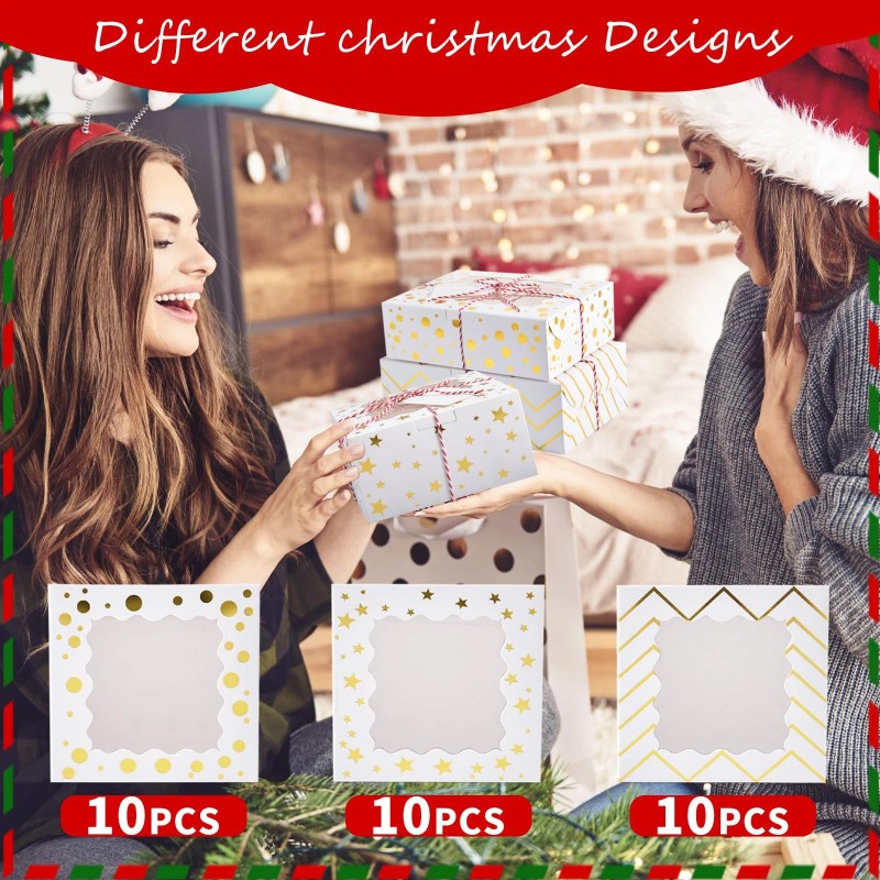 Kposiya 30pcs Christmas Cookie Boxes for Gift Giving 6x6x3in White